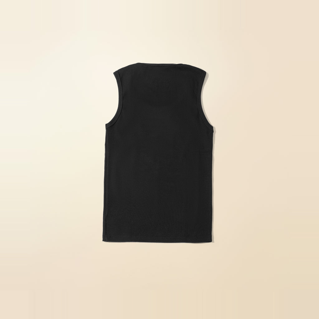 LNX Ribbed Tank in Black, back view, flat lay product photo
