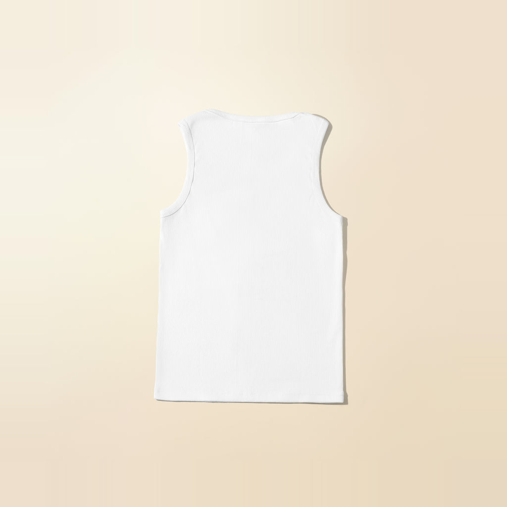 LNX Ribbed Tank in White, back view, flat lay product photo