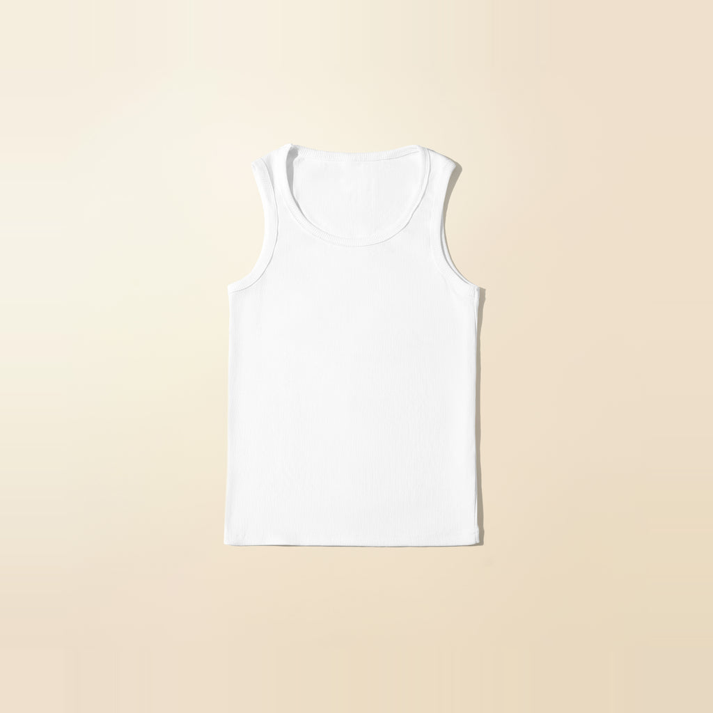 LNX Ribbed Tank in White, front view, flat lay product photo